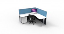 90 Degree Workstation With Budget Metal Silver C Legs With Screen Hung Brackets